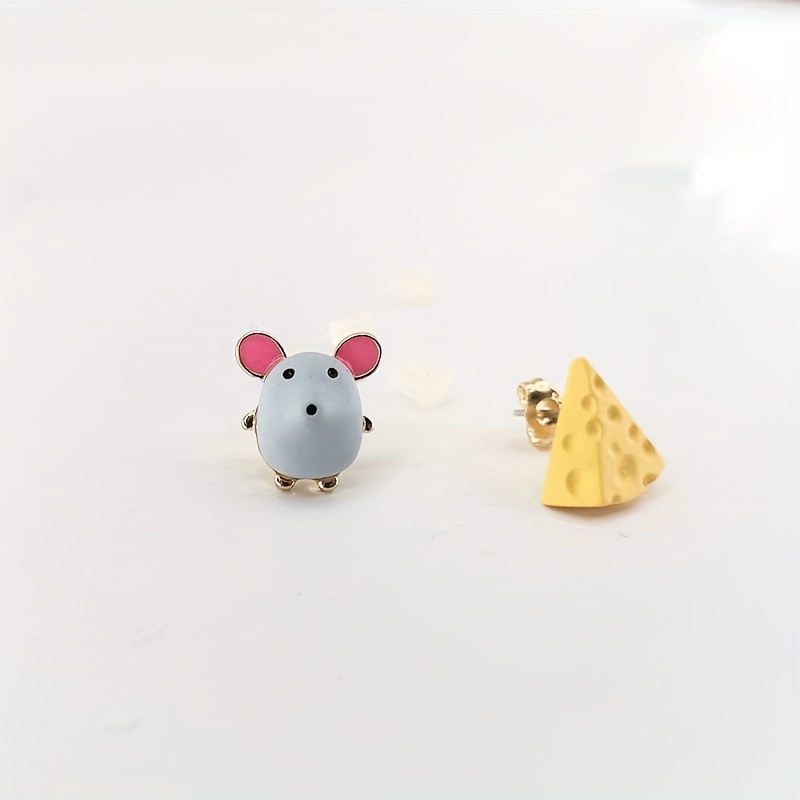 

2pcs Cute Mouse Cheese Food Animal Sweet Alloy Female Earrings Daily Party