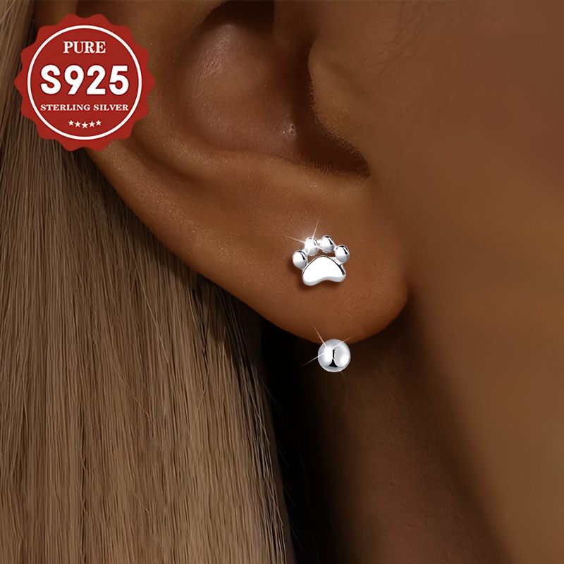 S925 Silver Women's Hoop Earrings Cat Paw Ear Hook Small