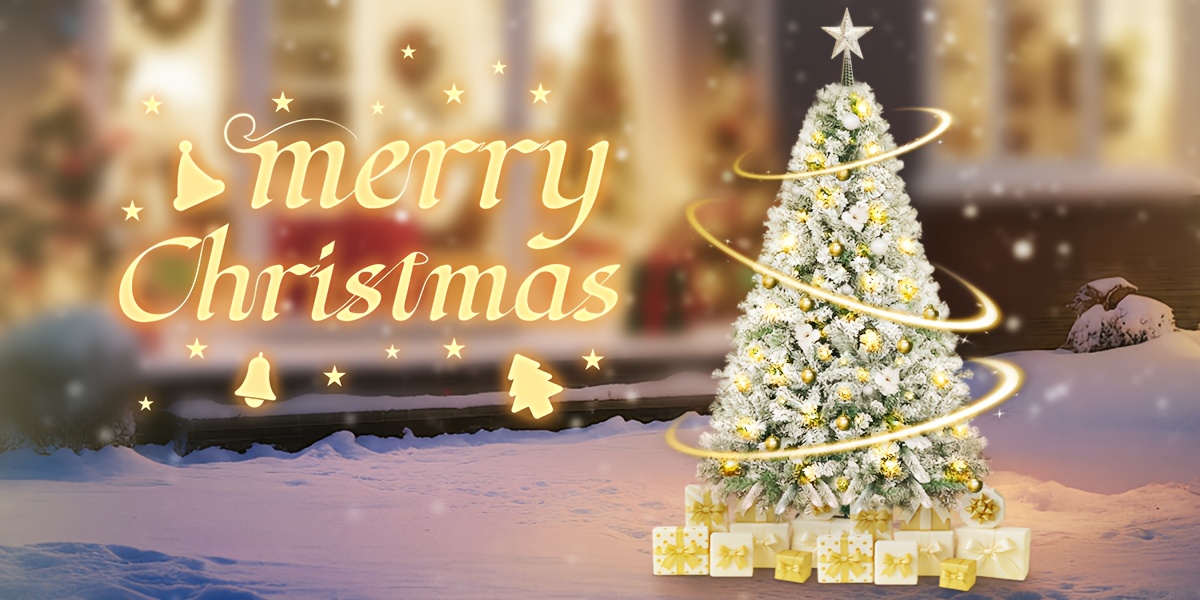 Christmas Tree, All-Snowflake Artificial Christmas Tree, Artificial Cedar Christmas Tree, 210cm, PVC, Flocked Christmas Tree, With Foldable Metal Stand And Frame, Suitable For Home Christmas Parties, Living Rooms, Outdoor Displays