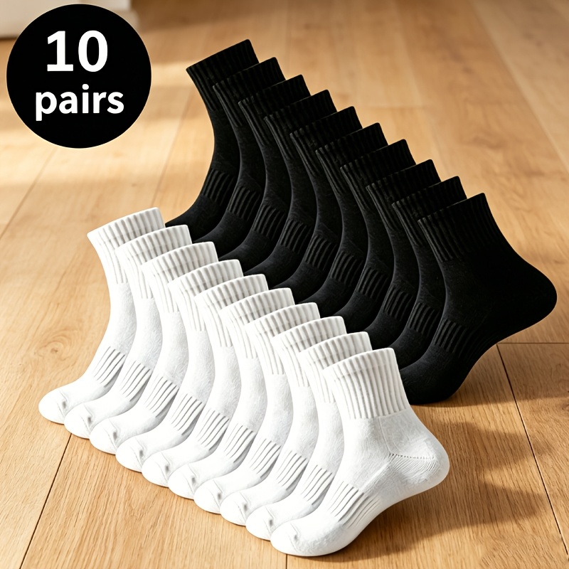 TEMU 10 Paires de Chaussettes Noires et Blanches Faciles à , Respirantes et Polyvalentes pour Hommes