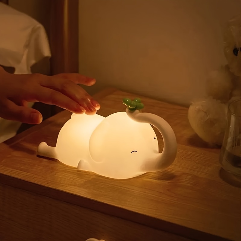 1pc usb rechargeable elephant shaped night light silicone pat lamp for sleeping portable induction design for hotel use details 9