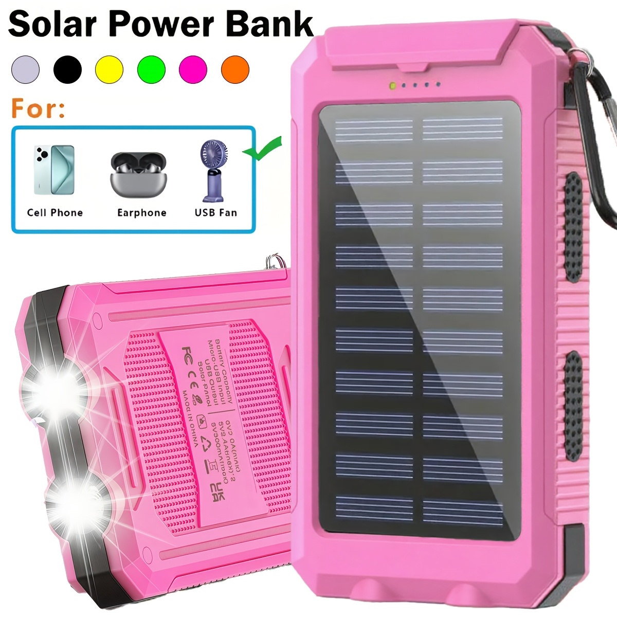 TEMU 18800mah Usb Portable Solar Power Bank, Suitable For Mobile Phones, A Solar Compatible With For All Devices—long-lasting , Ideal For Travel And