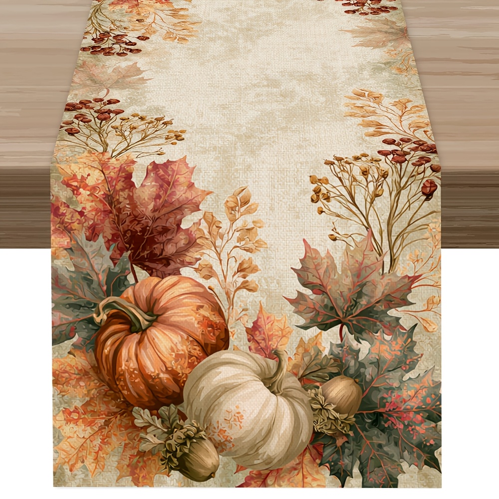 TEMU 1 pz, Runner da con decorazioni a di zucca , da giardino, ultimo runner da autunnale, tovaglia runner in poliestere stampato, accessorio da