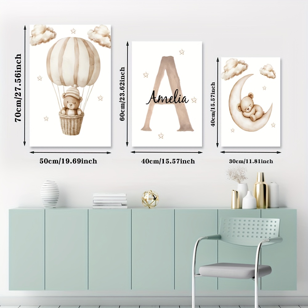 Personalized 3pcs Custom Name Canvas Set, Floral Wall Art