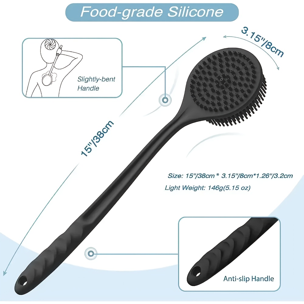 1pc dual sided silicone bath brush with long handle exfoliating massage body scrubber for deep cleaning gentle beige care ergonomic shower tool for back men women durable silicone black exfoliation scrubber textured scrubbing     material back scrubber   design hygienic material   routine Product details 1