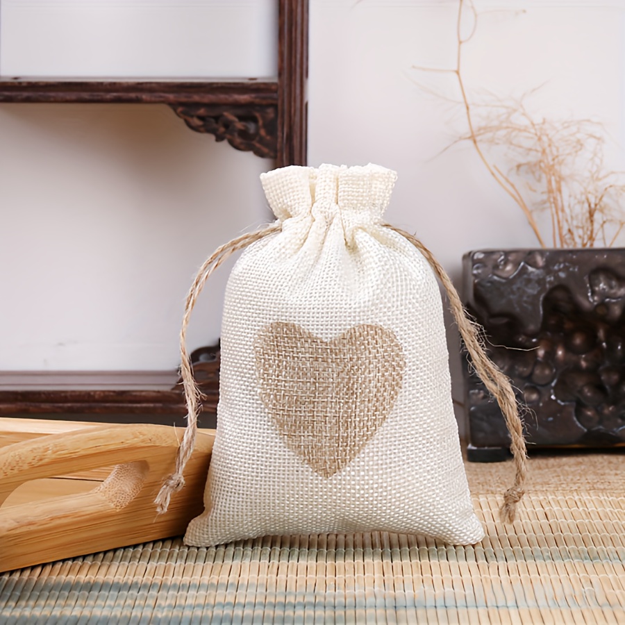 TEMU Cadeau voor haar/hem 20 stuks hartvormige jute zakjes met trekkoord 10x14cm sieraden kleine zakjes bruiloft kerst cadeau verpakking zak