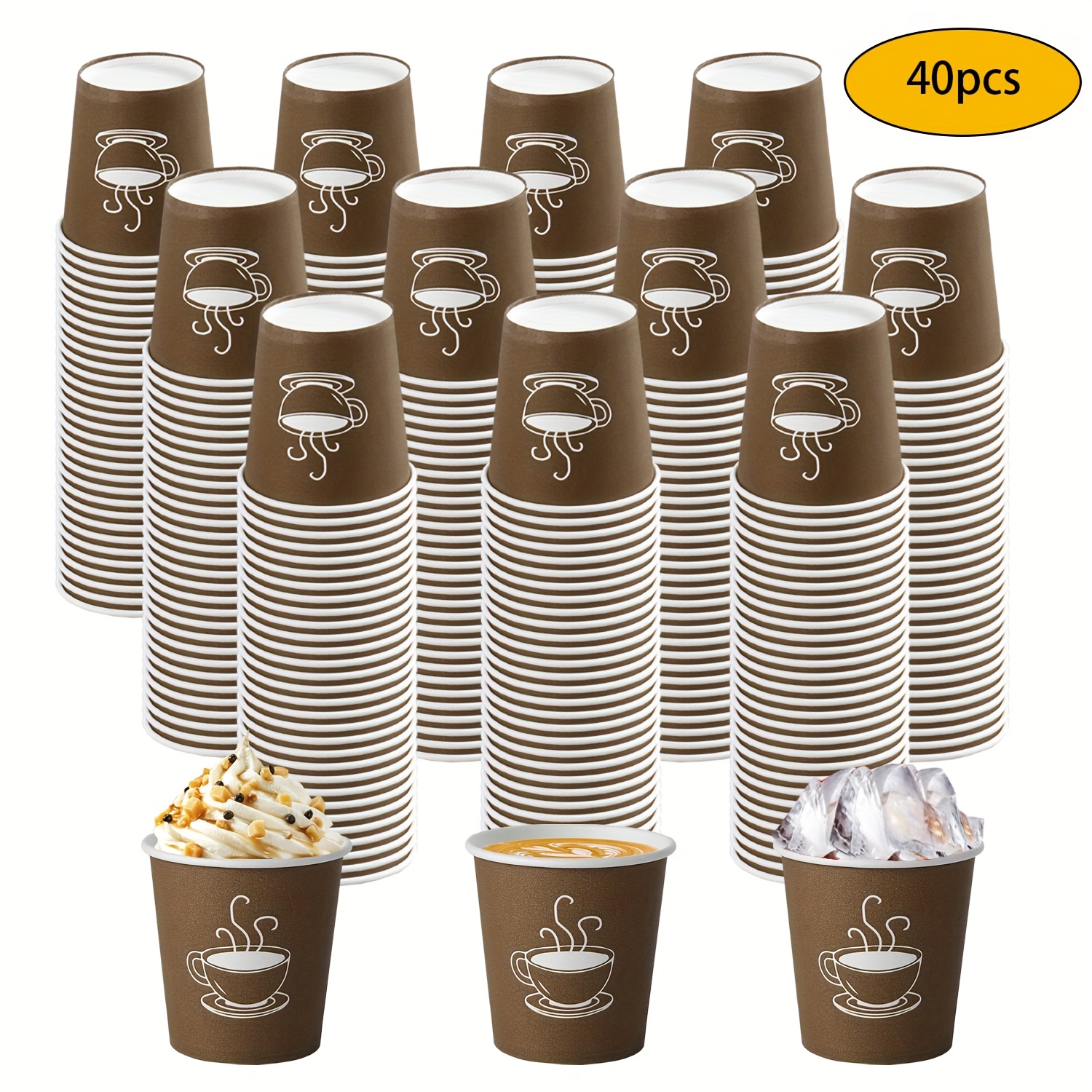 Image of 150/40pcs 2 Oz Mother's Day Outdoor Cups, Disposable Paper Cups, Coffee Cups, Hot/cold Drinking Cups, Brown Beverages Water Cups For Party, Picnic, Travel, Events