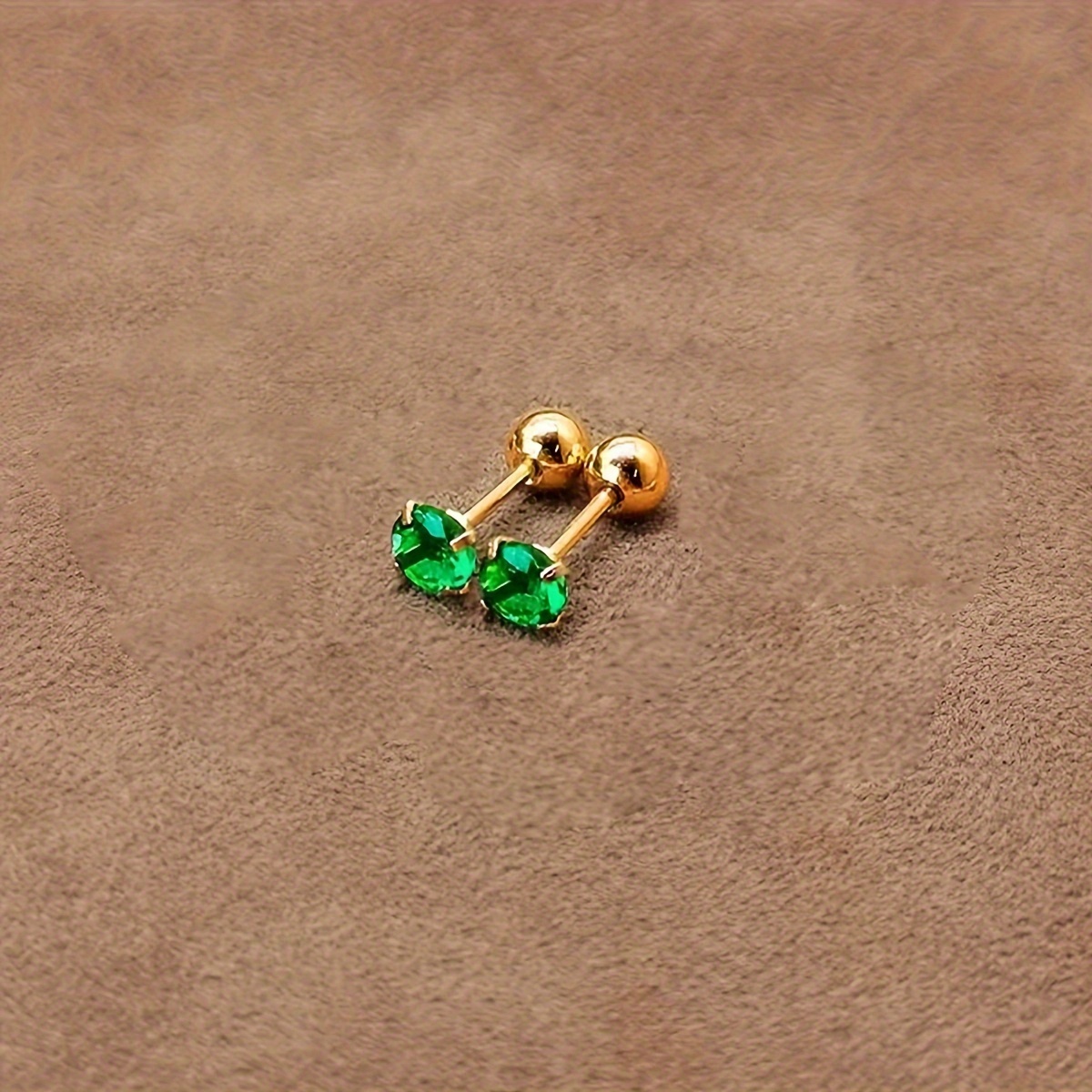Classic Style Stainless Steel Green CZ Twist Ball Stud Earrings