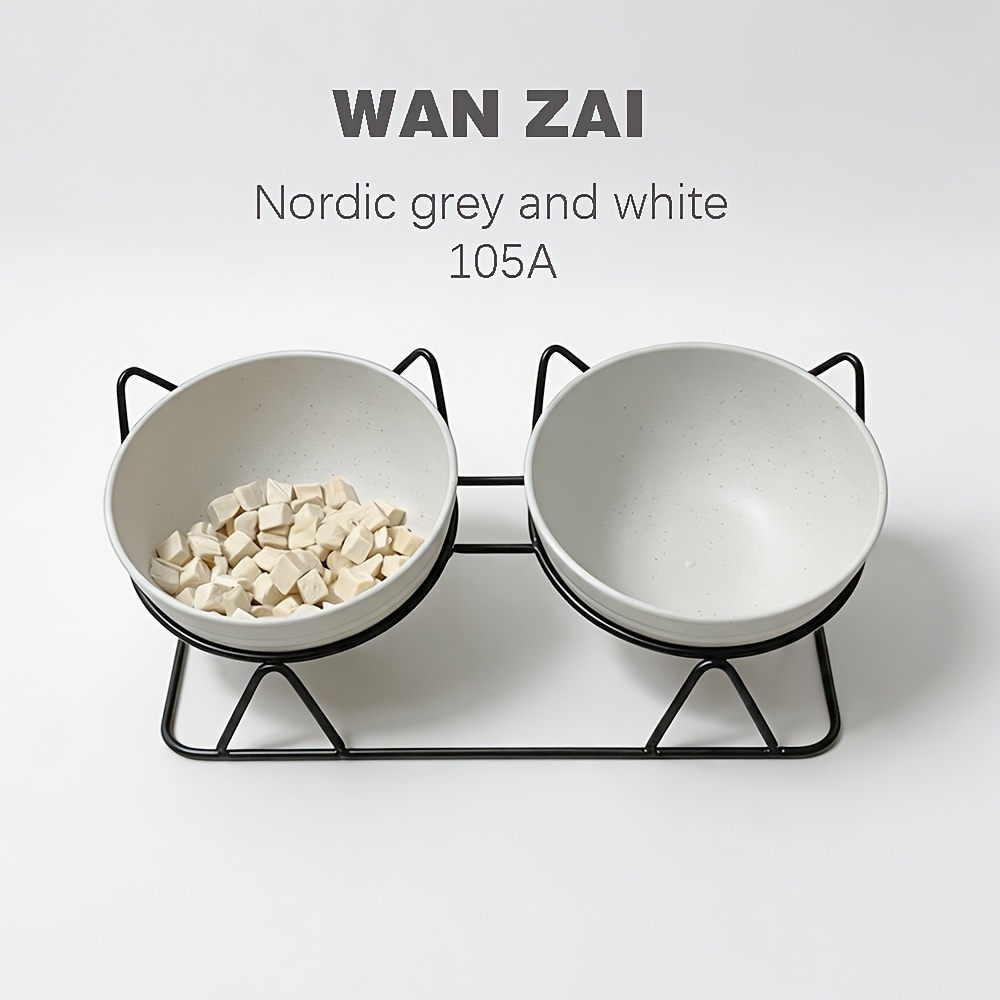 Image of 15° Tilted Elevated Cat Bowls, Nordic Color High- Wheat Straw Double Feeder, Anti-vomiting Neck Protection, Non-slip Iron Bracket, Healthy, Easy To Clean, Large Capacity, For All Cat Breeds