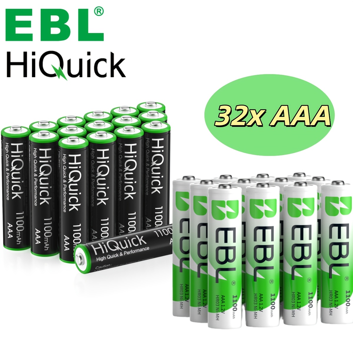 Ebl X Hiquick Rechargeable Aaa Batteries 1100mah (32-) High Capacity Performance Ni-mh Aaa Batteries