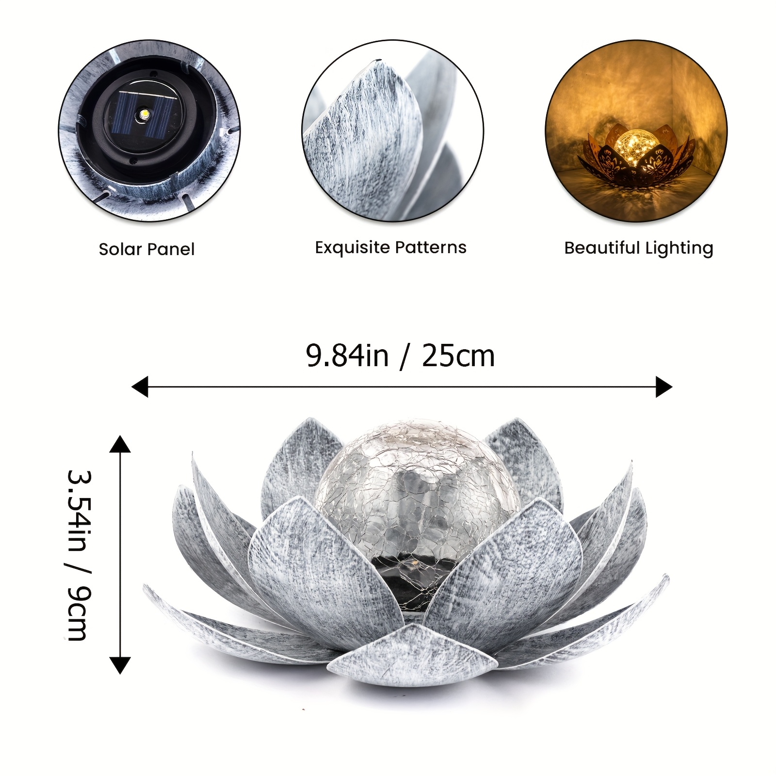 TEMU Solar-powered For Lotus Lamp For Home Decor, Outdoor Table Light, Waterproof, Cracked Glass Projection, Indoor/outdoor Decor, Thanksgiving &