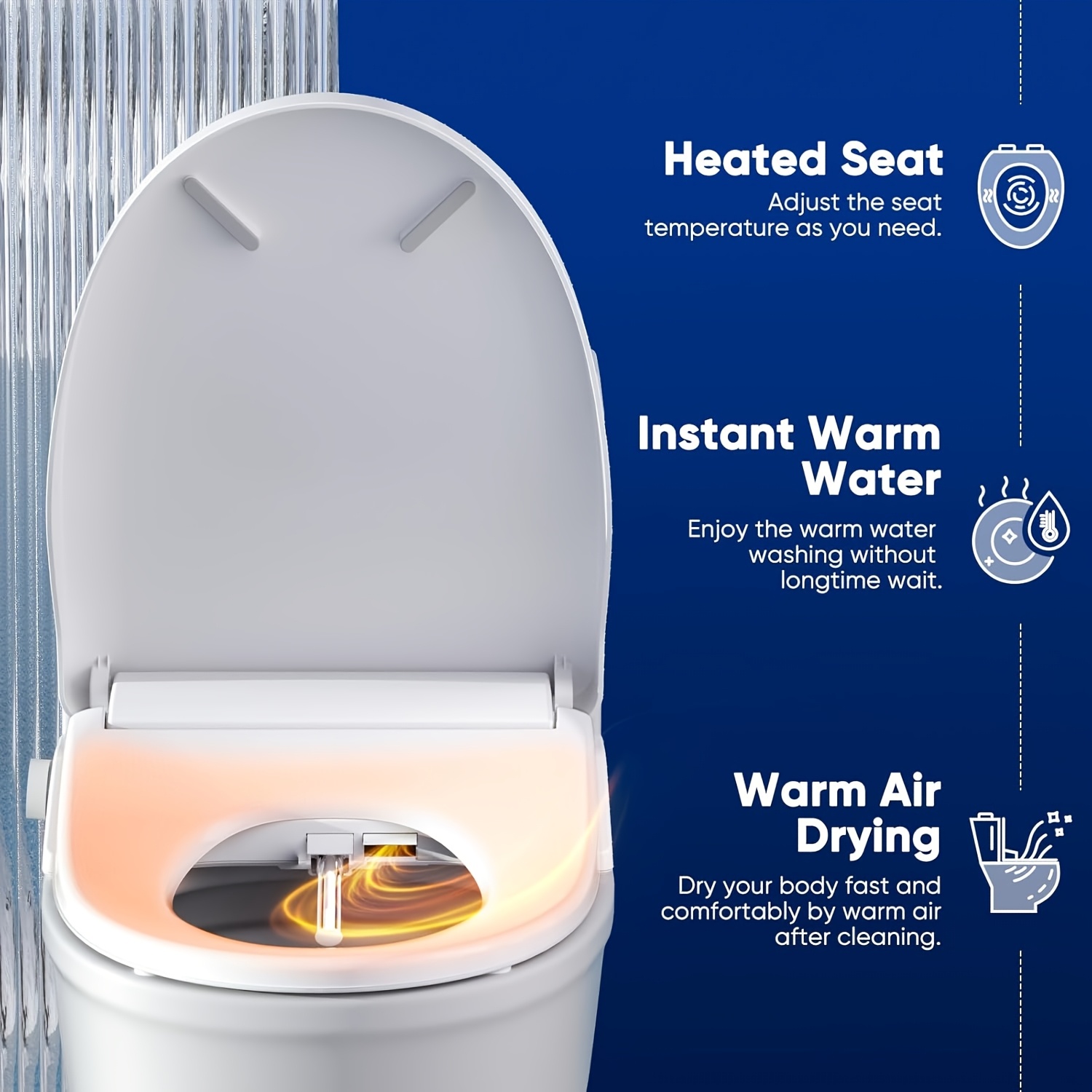 Smart Electric Bidet Toilet Seat – Auto Open/Close, Heated Seat & Warm Water, Air Dryer, Remote Control, Night Light