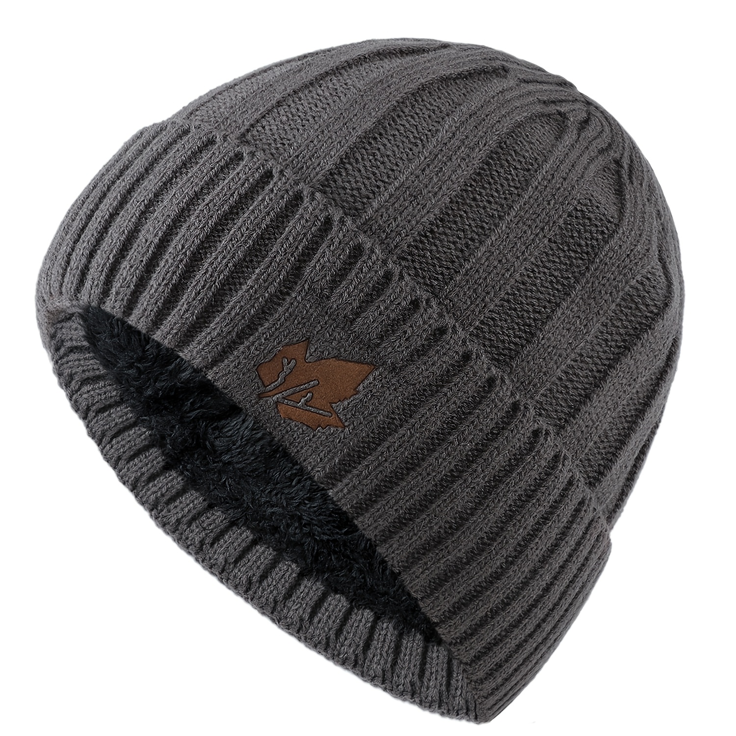 TEMU Outdoor Cold-proof Thick Brimless Skull Cap Men And Women Winter Warm Knit Beanie Fleece-lined Winter Hat Black Gray Skull Cap Fashionable Maple
