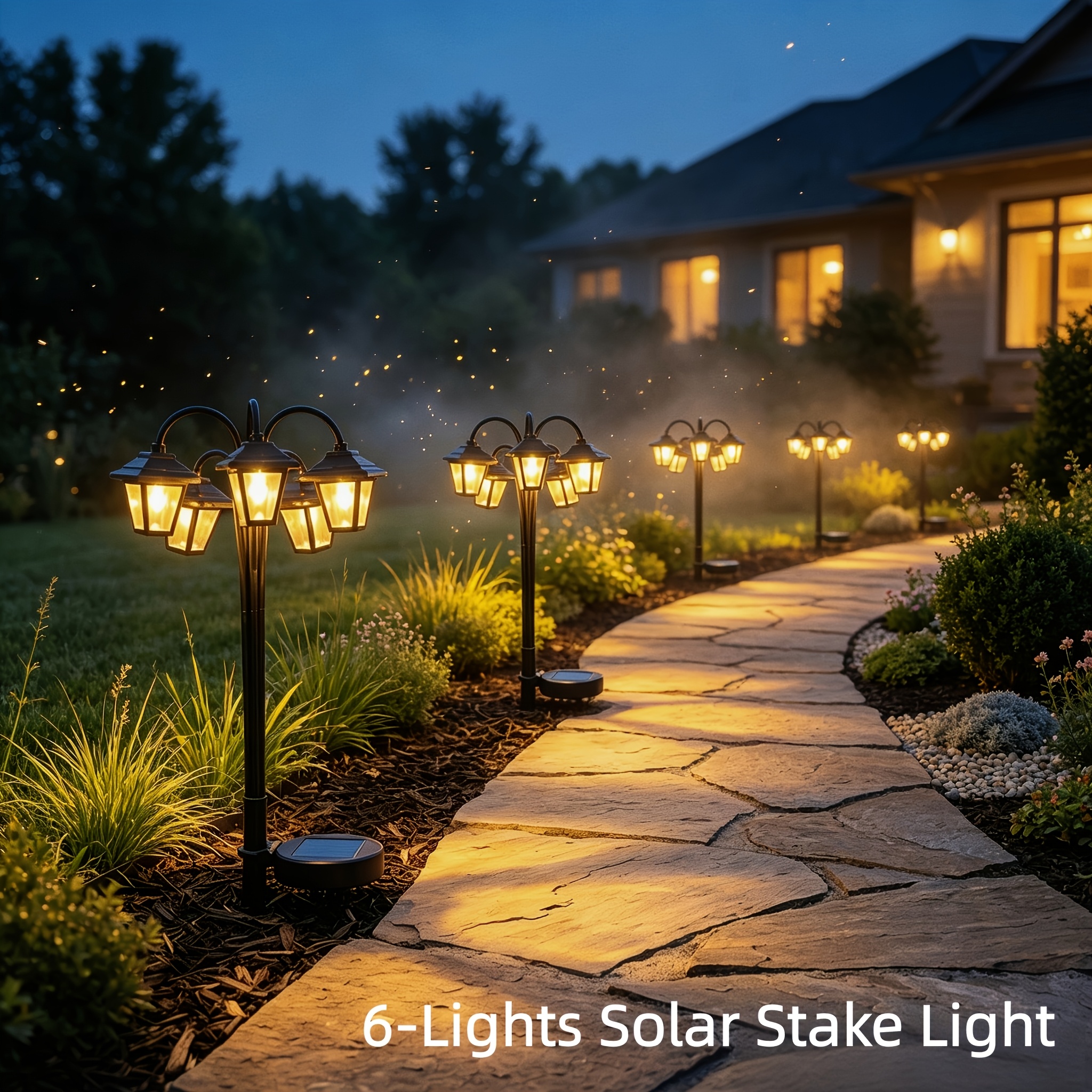 TEMU 1pc Six-head Solar Court Ground , Built-in Nickel-metal Hydride Solar Battery, For Courtyard Owners, Managers, Garden, Lawn, Terrace, Walkway