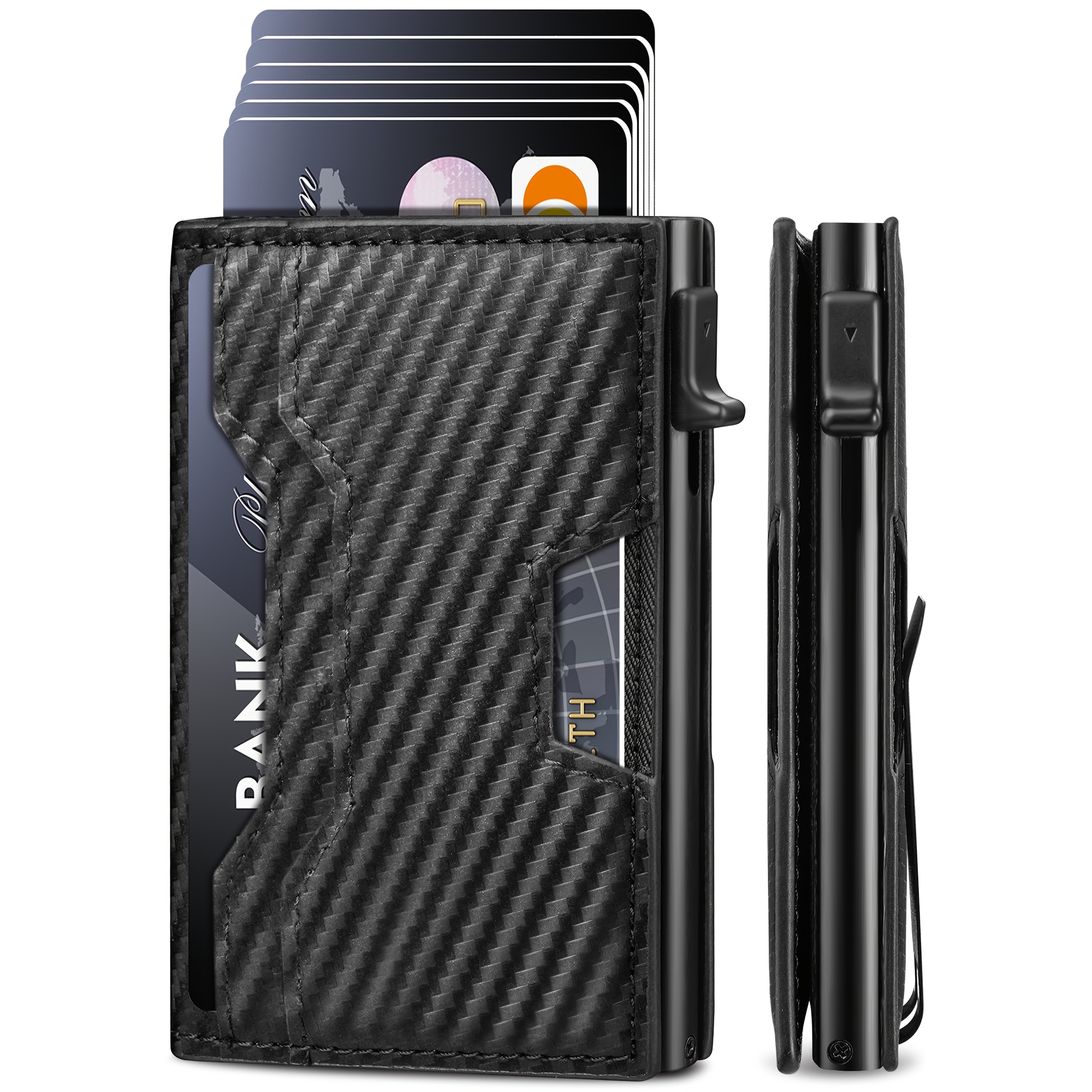 Wallet for Men, Mens Wallet Minimalist Slim Wallet, RFID Blocking Smart Pop Up Wallet with Money Clip & ID Window, Metal Compact Wallet, Aluminum Credit Card Holder Slim Leather Wallet Best Gift