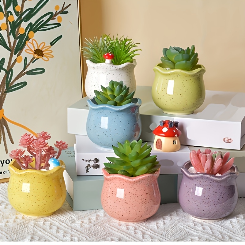 

Set Of 6pcs Of Flower Pots, Ceramic Gardening, Mini Creative Macaron Home Pots, Combination Set, Plant Flower Pots