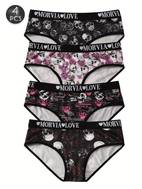 4-teiliger damen-schlafwäscheset - gothic skull & floral-druck, atmungsaktive high-waist-slip mit love-band, bequeme und sexy unterwäsche für den , high-waist-slip