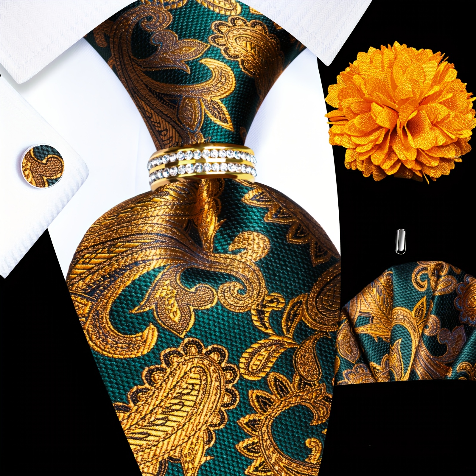 Ensemble de cravates cachemire doré -294+7