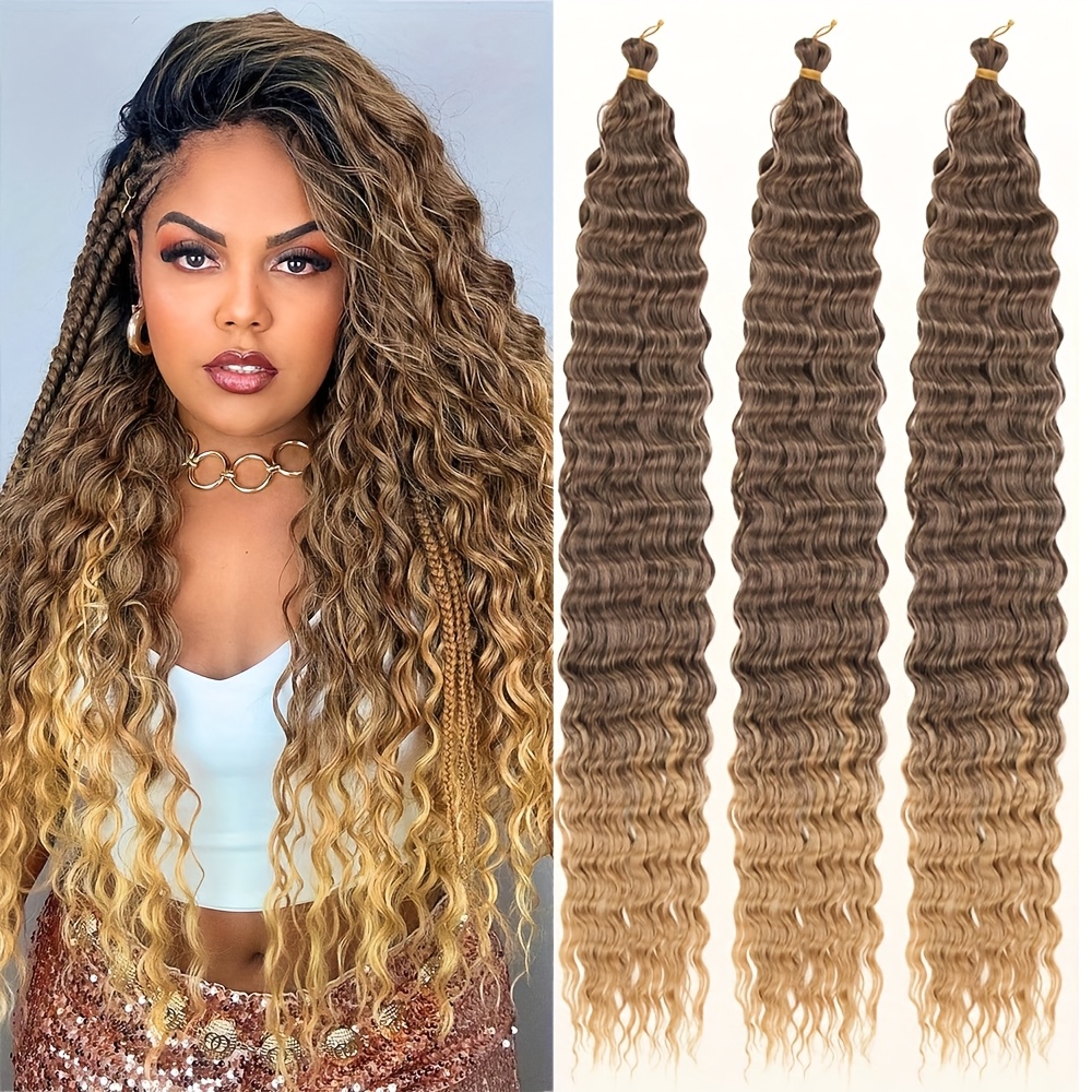 TEMU Lot de 3 mèches à bouclées 30 pouces, cheveux à crochet océaniques pour cheveux à à profondes mouillées et ondulées, pour bohèmes, cheveux à