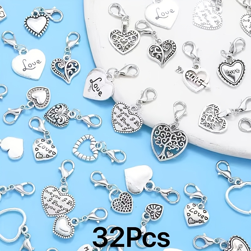 TEMU 32 ciondoli in a forma di cuore in stile , serie Amore, con chiusure a moschettone, per di portachiavi e accessori per San