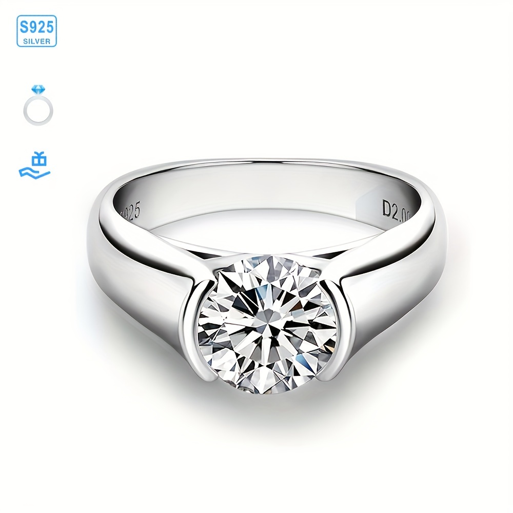 

1 Piece Of Finely Crafted -plated 925 Sterling Silver, Main Stone 2 Carat/3 Carat High Quality Simple And Beautiful Moissanite Women's Fashion Ring