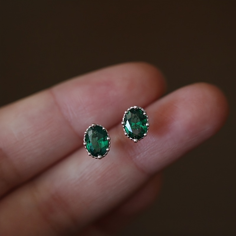 

Vintage Green Oval Synthetic Zirconia Earrings For Women, Stylish Ear Studs, Bohemian Jewelry, Birthday Gift