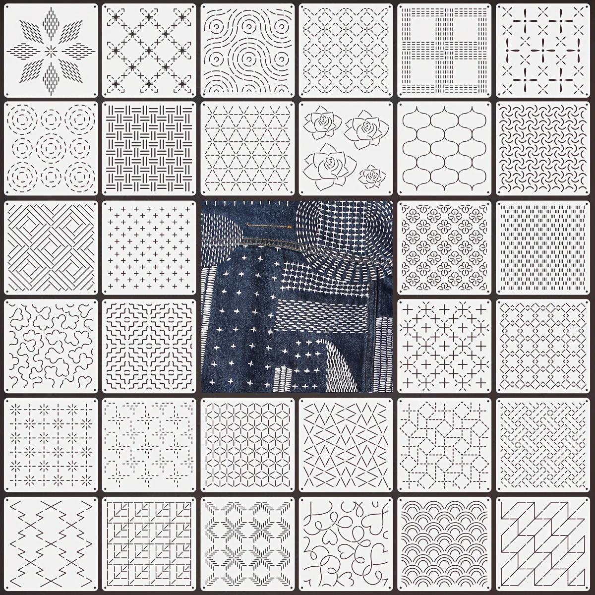 TEMU Lot de 32 pochoirs de broderie réutilisables pour point de croix, art , modèles de bricolage avec pochoirs réutilisables pour tissu, papier,
