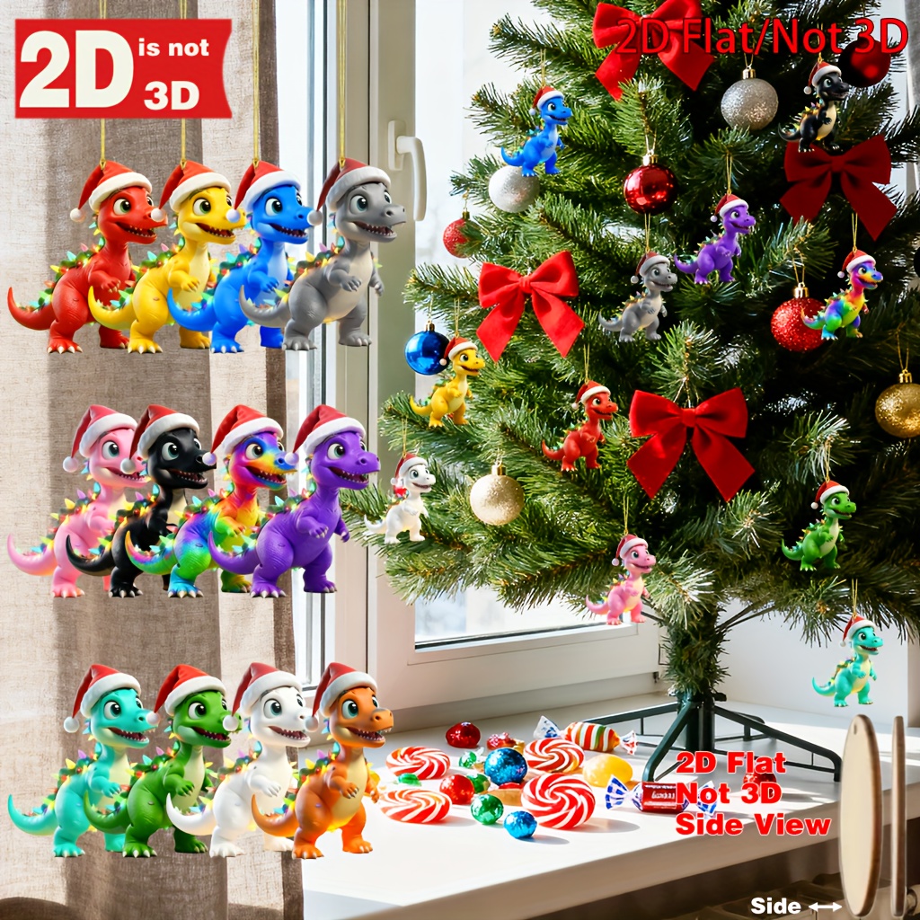 TEMU 2D Piatto, 2D Piatto 12pcs Pendenti in Legno Multicolore a Tema Natalizio Decorazioni per Albero di Natale per Casa/Ufficio/Aula/Sala Feste per