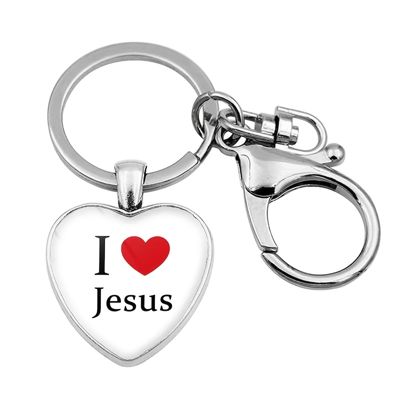 TEMU I Love Jesus Heart-shaped Luminous Gemstone Keychain Pendant With Lobster Clasp Metal Key Ring Gift Christmas Women Keychain