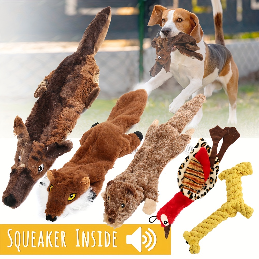 

5pcs Dog Squeaky Toys No Stuffing, Crinkle Dog Chew Toys For Small Dogs, Natural Cotton Giraffe Rope Toys For Puppy Teething, Includes Wolf, Squirrel, Giraffe, Bird,