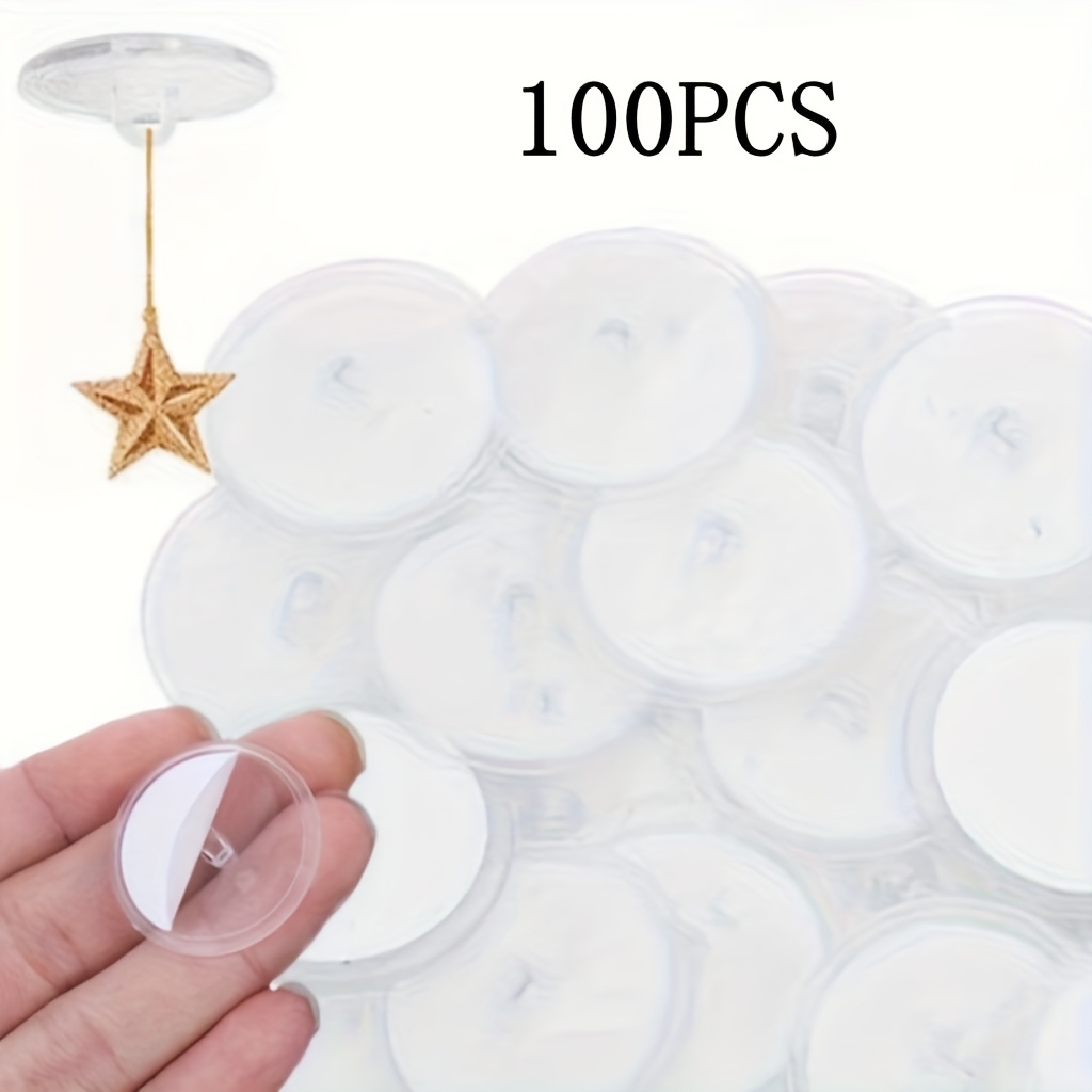 TEMU 100 Mini Crochets de Plafond Transparents - Faciles à Installer, Auto-Adhésifs et Marques, Adaptés aux Décorations, Fêtes, Bannières de Noël et