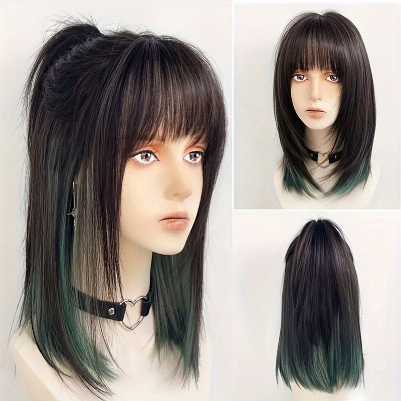 Men's Funky Black Fiber Hair Wig, Anime Martial Arts Inspired Straight Hair Cosplay Costume Wig - Stylish & Durable details 1