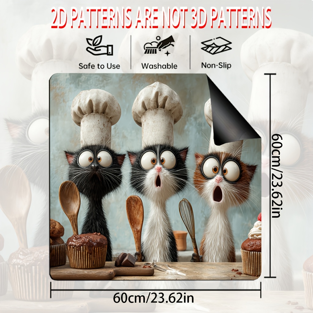 TEMU 1pc Cat Chef Stove Panel Protector - -resistant Stove Cover Mat With Cute Kitten & Chef Hat, Compatible For Ovens, , Cooktops - - Kitchen Decor