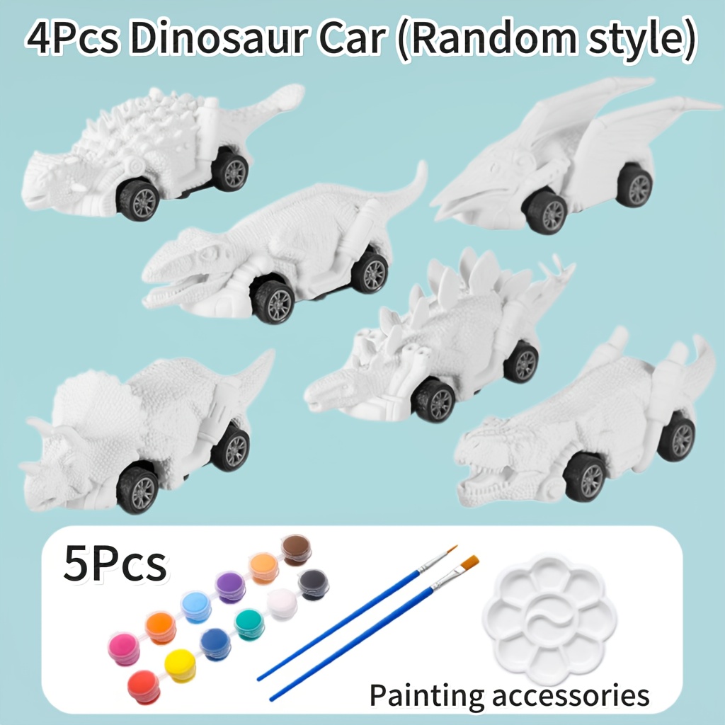 Diy Painting Dinosaur Car Set, Dinosaur Friction Toy Car, Cultivating Children's Creative , Educational Intelligence, For Birthdays, Halloween, Christmas And Other Festivals