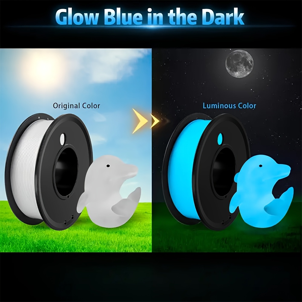 Image of White To Blue Glow In The Dark 3d Printer Filament, Luminous Blue Pla Material, Diameter 1.75 Mm, Spool Weight 0.55 Lb, Strong And Accuracy Of +/- Mm, Ideal For Night 3d Printing