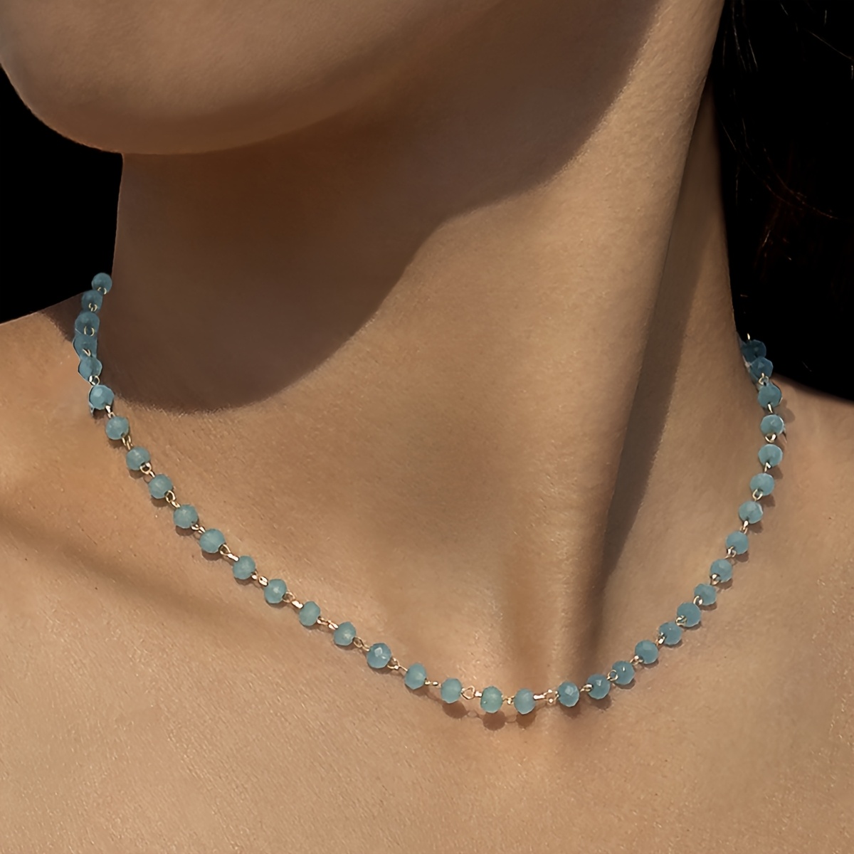 Easy Fashion Black Faux Chain Bead Clavicle Chain, Temperament All-Match Chain Necklace Women