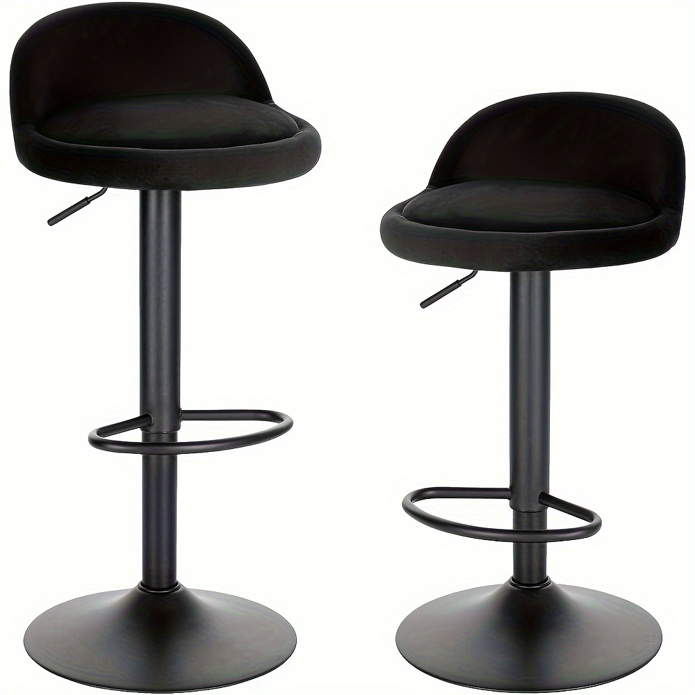 2pcs Bar Stools Chair With Backrest Footrest 120kg Load Capacity Height Adjustable (61-82cm) Velvet Metal