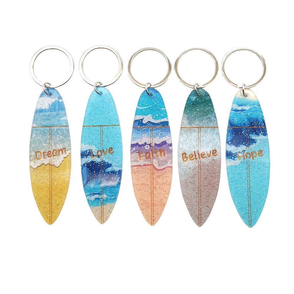 TEMU 2d Flat, Vibrant Yacht-shaped Keychain Set - Durable Acrylic And Alloy Construction, Fashionable Letter And Heart Designs, Ideal For Bags, Cars,