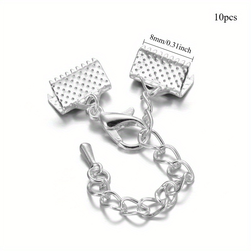 TEMU Set Of 10pcs Of Ribbon Leather Cord End Fasteners In Sizes 8, 10, 13, 16, 20, And 25mm, Complete With Chains, Lobster Clasps, And Water Drop End
