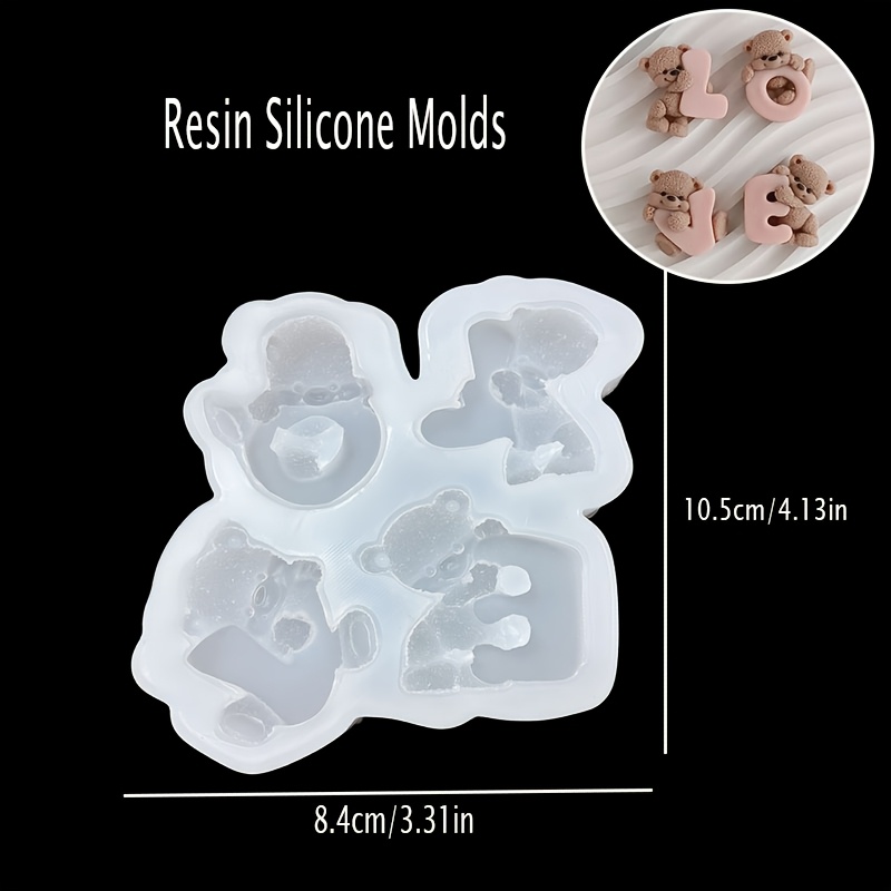 E-shop Harz Silikonform, 4-Link Buchstaben -E und Teddybär Silikonform, Buchstaben Liebe Teddybär Kerzen Dekorationsform für Geschenke und handgemachte