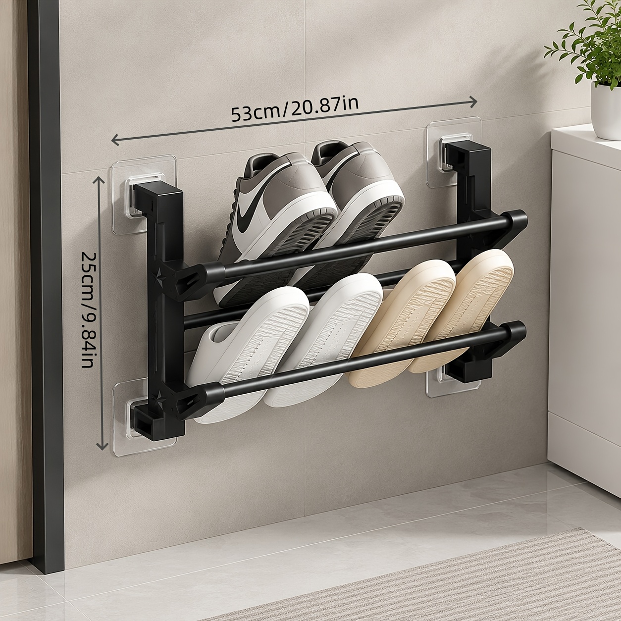 TEMU 1pc, Black Foldable Wall-mounted Shoe Rack, Hanging Shoe Storage Organizer, Design, Extended Painted Metal Tubes, Foldable For Space-saving