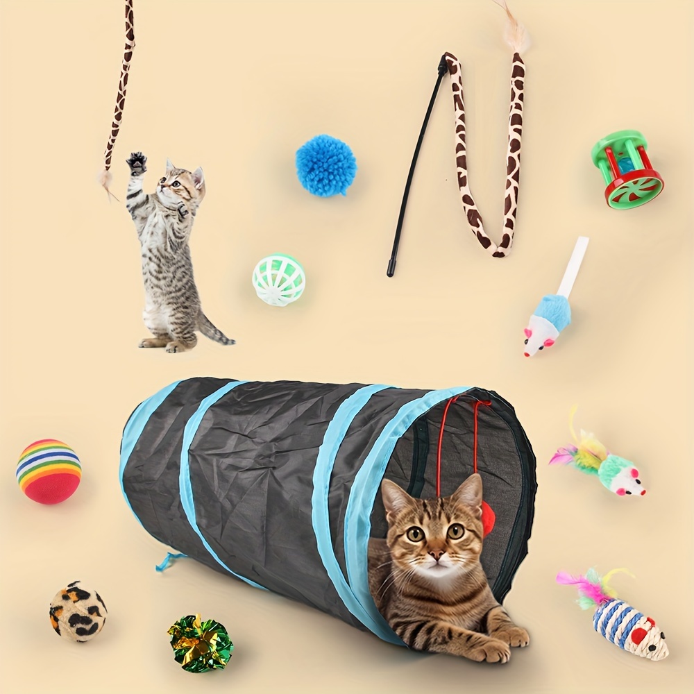 Interactive Cat Toy Bundle Foldable Tunnel Feather Teaser Temu