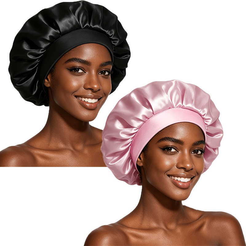 TEMU 2pcs High-quality Satin Sleeping Hair Cap With Brim, Unisex Style, And Skin-friendly Touch, Lightweight And . Fits Head Shapes, Suitable For