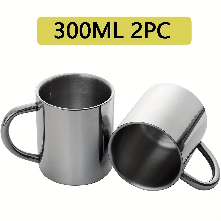 2pcs Durable Stainless Steel Camping Coffee Mug With Handle, Set Of 2