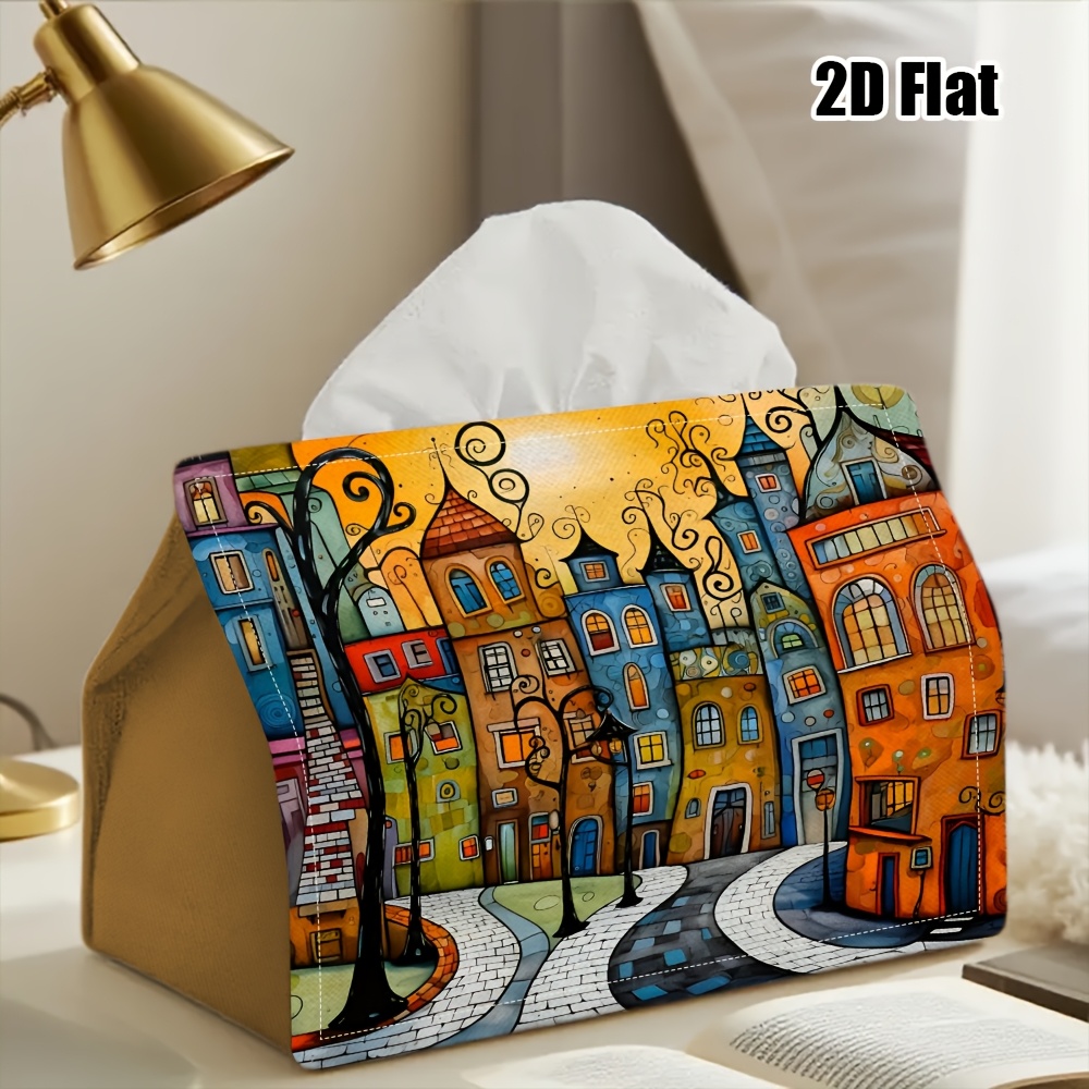 TEMU [2d Flat] 1pc Tissue Box. Pattern Napkin Dispenser, Reusable, Daily Desktop Tissue Organizer, Suitable For Room Bedroom Bathroom, Farmhouse
