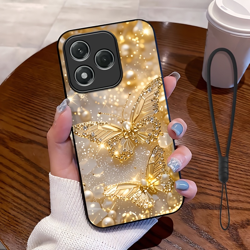 TEMU Phone Case - 2d Flat, 2pcs Set: Includes 1 Phone Case And 1 Strap, Shine Pattern Phone Case, Suitable 400 Lite, Unisex Lanyard Phone Case