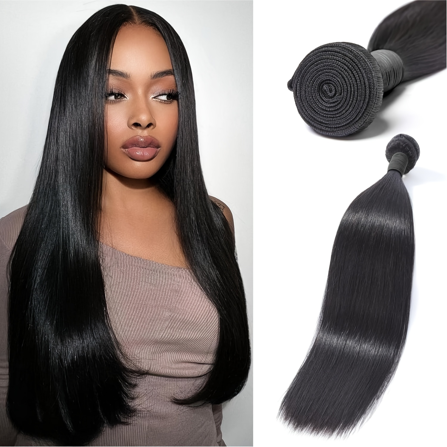 Image of 1 Bundle Human Hair Extensions Suitable For Black - Natural Black Color, 12a Grade Hair With Smooth Texture, Low Tangling & Split Ends, Volume & Length For Dreadlock Maintenance Or Daily Hairstyles