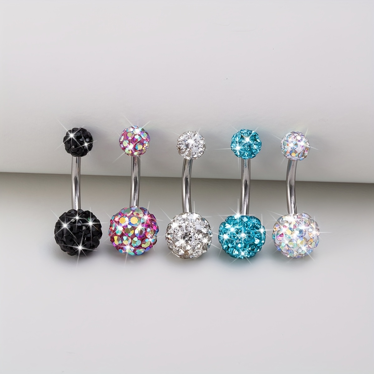 TEMU 1/5pcs Ball Belly Button Rings Navel Piercing Belly Stud Stainless Steel Barbell Bar Sexy Body Jewelry 14 Gauge