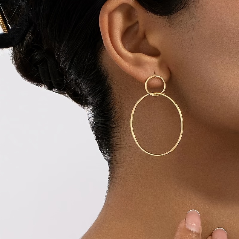 

1 Pair Of Drop Earrings Hollow Circle To Circle Design Golden Or Silvery Make Your Call Match Daily Outfits Party Accessories