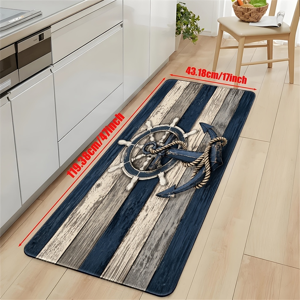 TEMU Tapis de cuisine à rayures avec et de style méditerranéen, tapis de sol lavables en machine, adaptés pour salon, chambre, bureau, salle de bain,